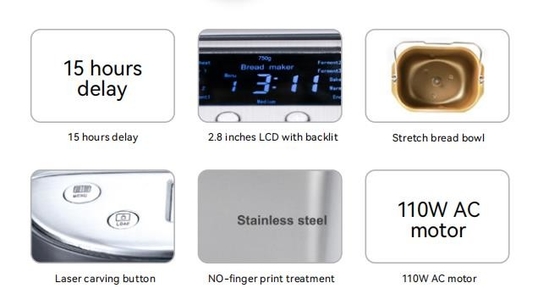 Large LCD Display Smart Bread Maker With Removable Non - Stick Bowl 2 Liter